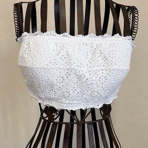 Auden White Floral Lace Crop Top